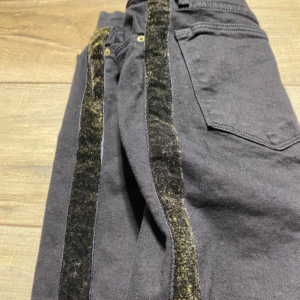 Frame Denim Womens Le High Straight Tuxedo Velvet Stripe‎ Jeans Size 25 Black